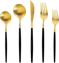 Gold Silverware Set for 8, MIKIWAY Matte Gold With Black Handle Flatware Set, 40 Pieces Stainless Steel Cutlery Tableware Set, Kitchen Utensils Set Include Spoons And Forks Set, Dishwasher Safe