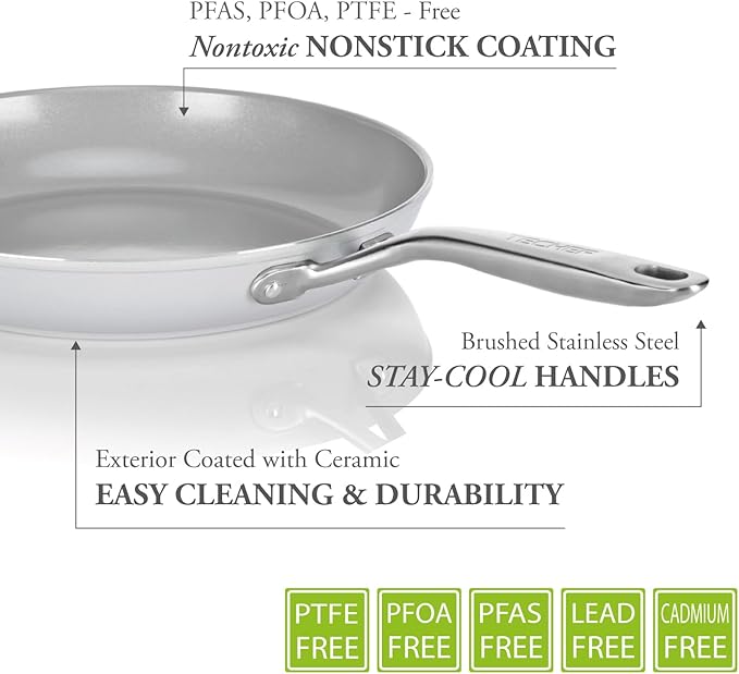 TECHEF - CeraTerra 8" & 12" Ceramic Nonstick Frying Pan Skillet, (PTFE, PFAS, and PFOA Free), Dishwasher Oven Safe, Stainless Steel Handle, Induction-Ready, Made in Korea (2-Piece Set)