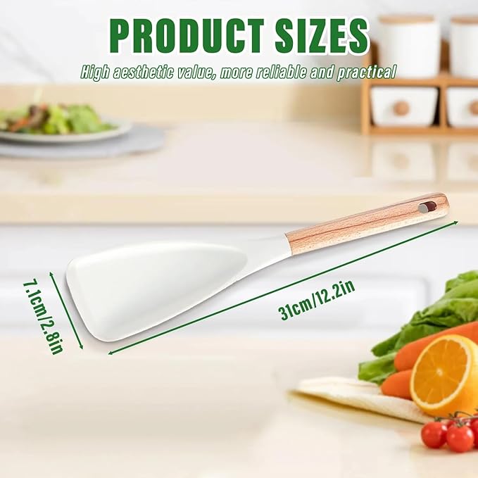 Cedar and Ash Spoon, Multifunction Spatula Cooking Spoon, Heat-Resistant Silicone, Wooden Handle, Safe for Nonstick Cookware, Ergonomic Grip, Ideal for Stirring, Mixing, Serving (1cps Black)