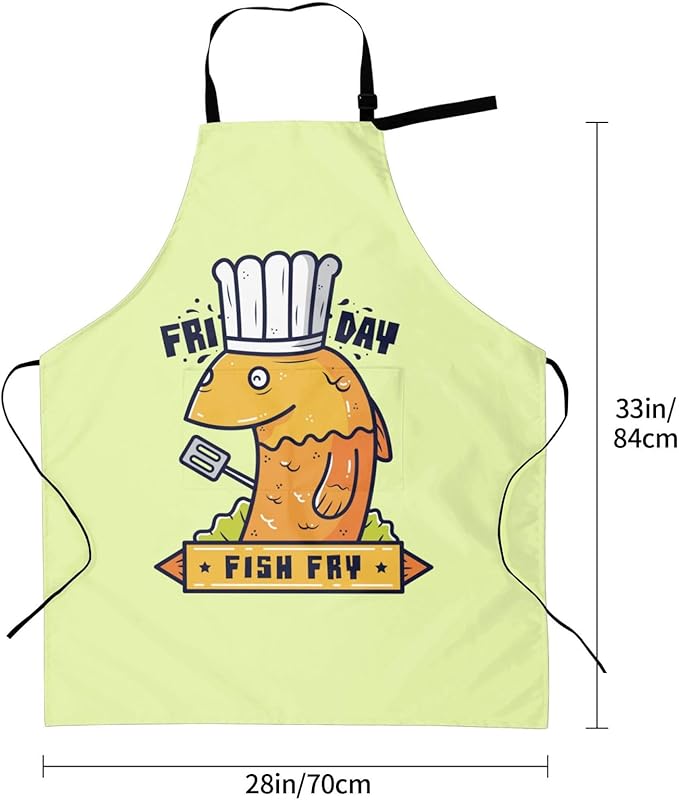 Friday Fish Fry Apron Adjustable Neck Aprons For Men Women With Pockets Waterproof Aprons For Kitchen Home Cooking Bbq Apron