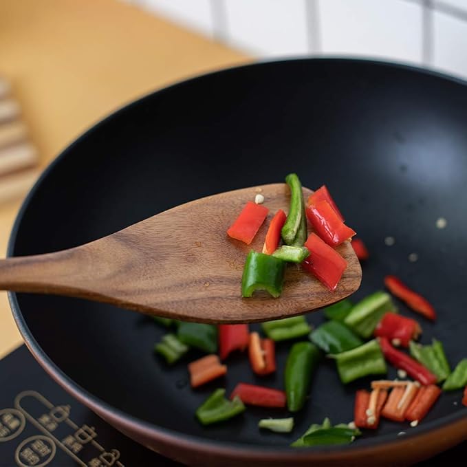 Wood Kitchen Utensils Set, 5 PCs Natural Acacia Wooden Spoons For Cooking for Non-stick Skillet, Utensil set For Cooking With Soup Ladle and Wok Spatulas, Salad fork, Spurtles for Cooking