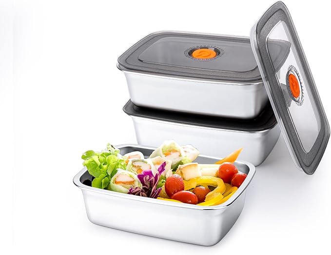 3 PCS Stainless Steel Food Storage Containers(33oz) with Lids Leak Proof & Airtight | Stainless steel freezer Containers,Airtight Bento Lunch Box,For Meal Prep,Fruit,Snack,Freezer