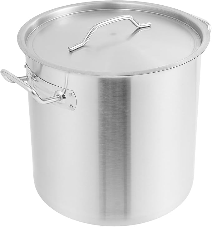 Large Stock Pot with Lid, Stainless Steel Cookware Stockpot, 26.4 Quart Heavy Duty Soup Pot with 2 Handles, All Stoves Compatible, Fast and Uniform Heating