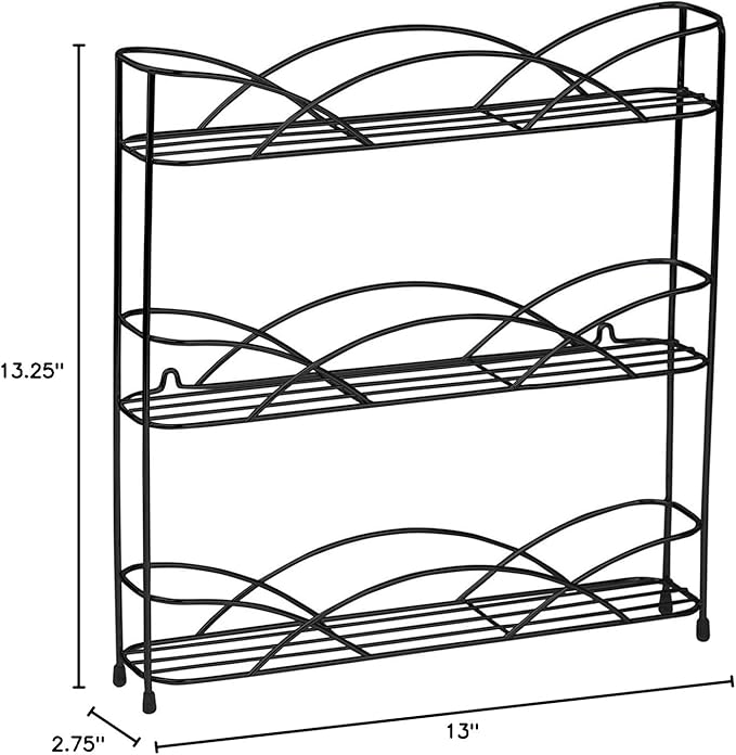 Spectrum Diversified 3-Tier Spice Rack Shelf Organizer for Kitchen Countertop, Pantry, Bathroom, or Closet with Optional Wall Mount, Black (Pack of 4)