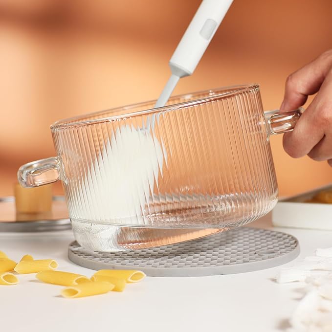 Glass Cooking Pot with Lid - 1.5L(50oz) Heat Resistant Borosilicate Glass Saucepan with Brush & Anti-Scalding Mat for Pasta Noodle, Soup, Milk, Baby Food