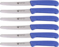 GRÄWE table knife 6 pieces, set for cutting, pack of 6 bread knives, for breakfast with serrated edge on one side, length 8.3 inch - handle color blue