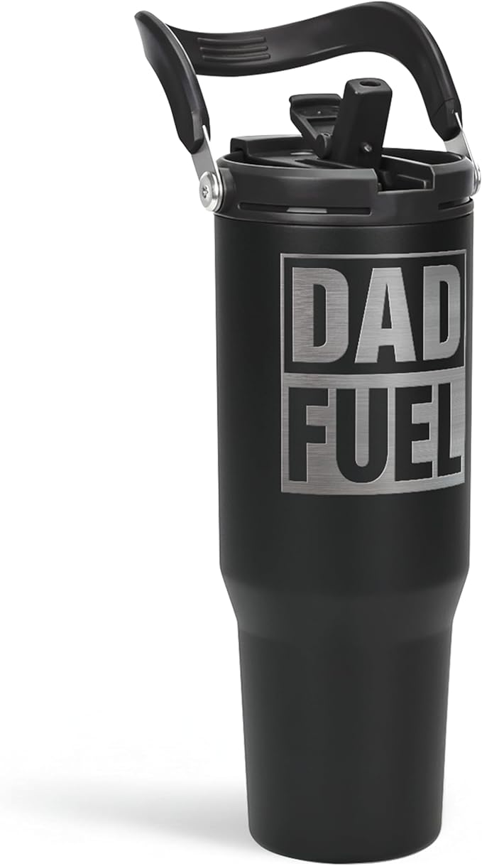 SANDJEST Dad Fuel Stainless Steel Insulated 30oz Tumbler with Carry Handle & Flip Straw Lid for Dad on Fathers Day, Birthday or Christmas