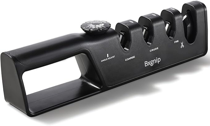 Professional Knife Sharpener with 6 Adjustable Sharpening Angles,and also sharpen scissors, Ergonomic Handle,Handheld Knives and Pocket Knife Sharpener, Black