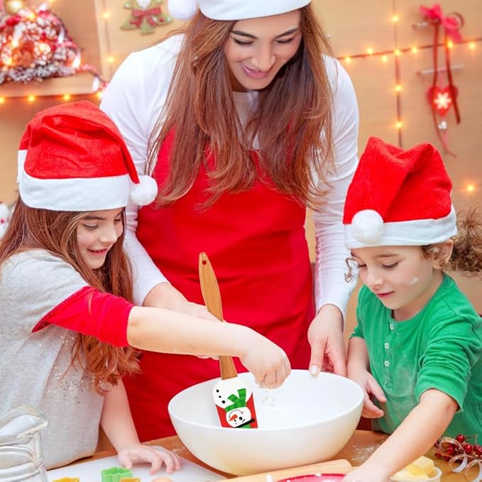 Christmas Silicone Spatula, Set of 2, Large Santa & Snow Man Spatula with Wooden Handle, Great for Christmas Decorating, Gifts and Baking(12.6inch)