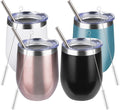12oz/4Pack Stainless Steel Wine Tumbler with Lids, Double Wall Vacuum Stainless Steel Travel Tumbler,Insulated Wine GlassesTravel Tumbler for Cold & Hot Drinks,Cup for Champaign Coffee (Dark color )