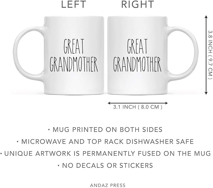 Andaz Press Simple Rustic Farmhouse Kitchen Decor 11oz. Ceramic Coffee Tea Mug Gift, Great Grandmother, 1-Pack, Mother's Day Birthday Christmas Gift Ideas for Family, Friends