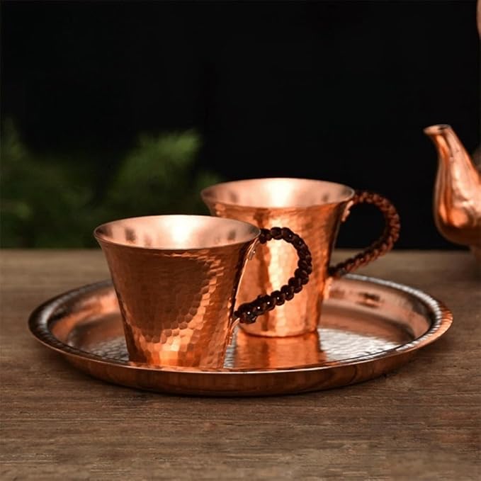 Handmade Pure Copper Teacup, Pure Copper Tea Set, Hammered Mugs Set of 2