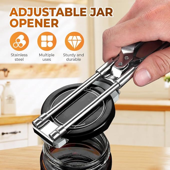 Adjustable Stainless Steel Jar Opener, Easy Grip Jar Opener for Weak Hands, Multifunctional Bottle & Lid Opener Kitchen Accessories (1PC)