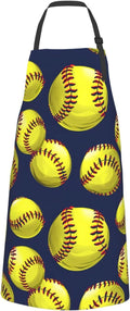 Softball Apron for Women with Yellow Softballs,28x33in,Sport Kitchen Aprons with 2 Pockets,Oxford Fabric,Navy Blue Adjustable Apron for Cooking Baking Gardening Chef,Gifts for Men Mom Wife