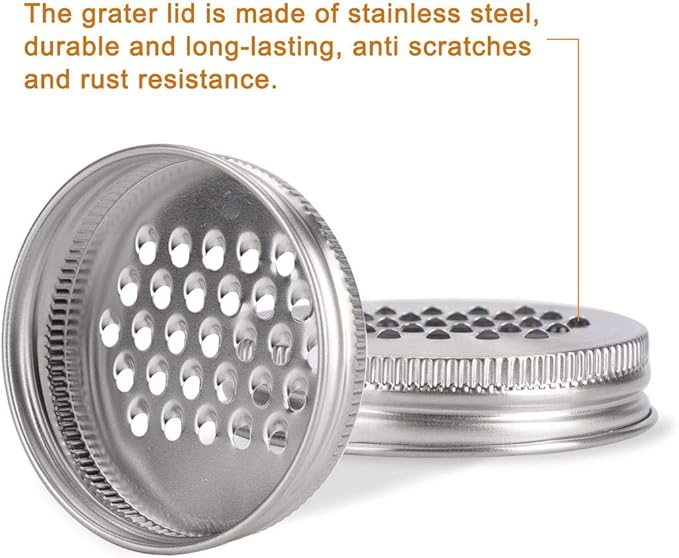 uxcell 2pcs Stainless Steel Regular Mouth Mason Jar Grater Lids Cheese Grating Lid Kitchen Cutter Lid for Vegetable Potato