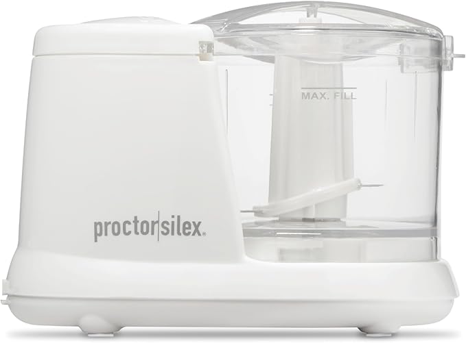 Proctor Silex Durable Electric Vegetable Chopper & Mini Food Processor for Chopping, Puree & Emulsify, 1.5 Cup, White