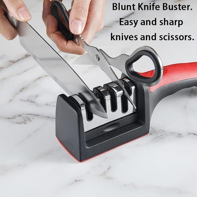 Kitchen Knife Sharpener Tungsten Steel 4 in 1 Professional Kitchen Knife Sharpener Ergonomic, Easy to Use Scissor Sharpening Set with Four-Level Sharpening Slots, Safe and Sharp 2 packs