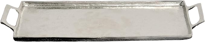 India Handicraft Modern Classic Decorative Serveware 17 x 5.5 Inch Aluminum Textured Rectangular Tray with Handles, Silver Tone
