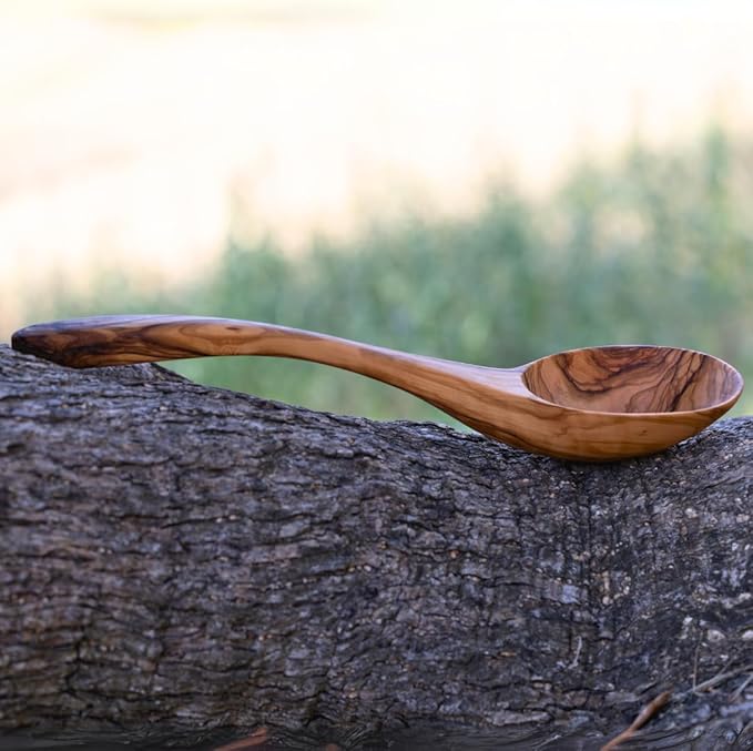 Olive Wood Soup Ladle - Large Handmade 13" Wooden Ladle for Soup, Artisan Ladles, Great Gift, Wood Ladle, Fair-Trade - LESVOS WOODCRAFT