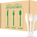 Compostable Eating Utensils, 500 Ct 7" Large Disposable Biodegradable Forks Spoons Knives Cutlery Set, Eco Friendly Heat Resistant Flatware Alternative to Plastic Silverware, BPI Certified