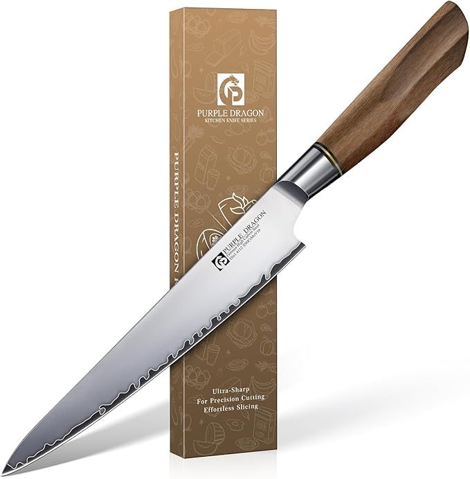 Purple Dragon Gyuto Chef Knife 7.5 Inch, German Vg10 Steel Ultra Sharp Kitchen Knife for Cutting Slicing, Meat Cleaver, Ergonomic Wooden Handle Christmas Gift for Men and Women