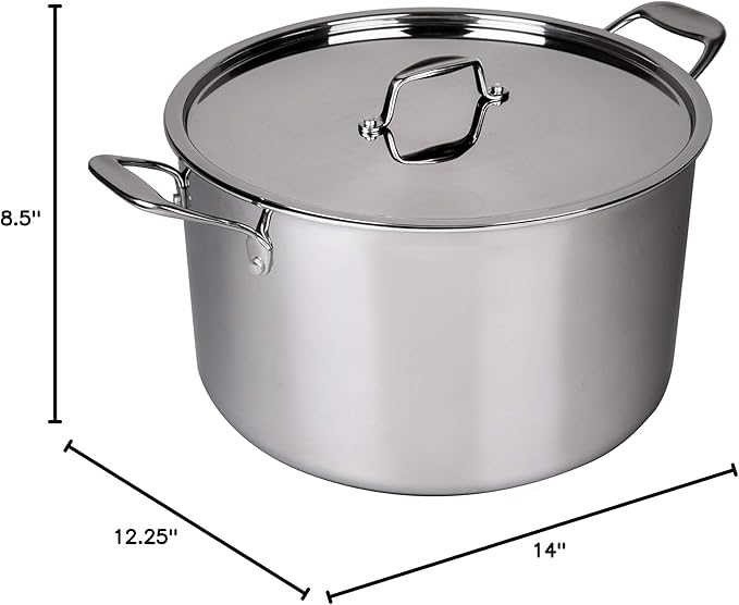 Camerons 16 Quart Stock Pot with Lid - Tri-ply 18/10 Professional Grade Induction Ready Stainless Steel Sauce Pot w/Handles - Stick Resistant Interior- Great for Cooking Christmas Dinner & Xmas Gift