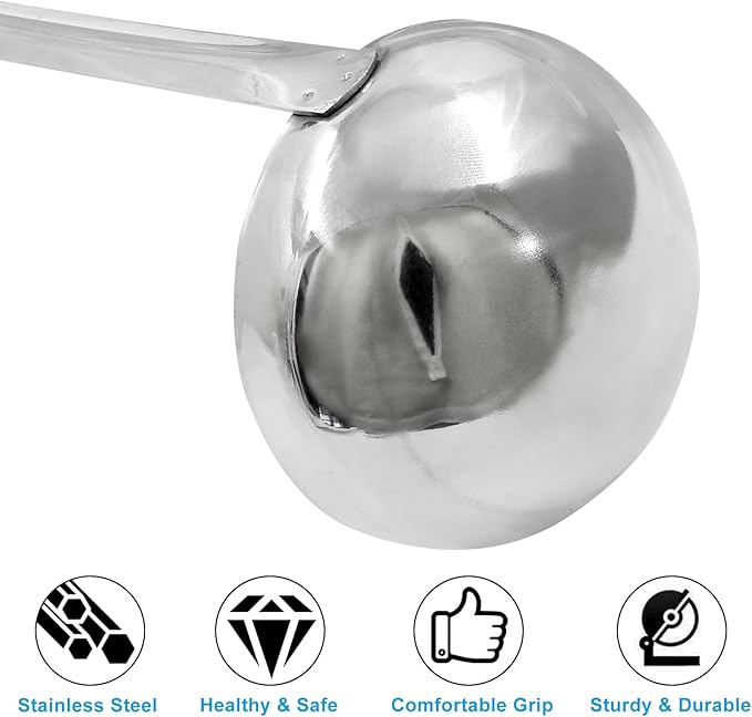 Piutouyar 3 Pcs 6 oz Soup Ladle Set, Stainless Steel Ladle with Long Hooked Handles Kitchen Cooking Serving Ladle Accessories for Cooking Soup Sauce Stews