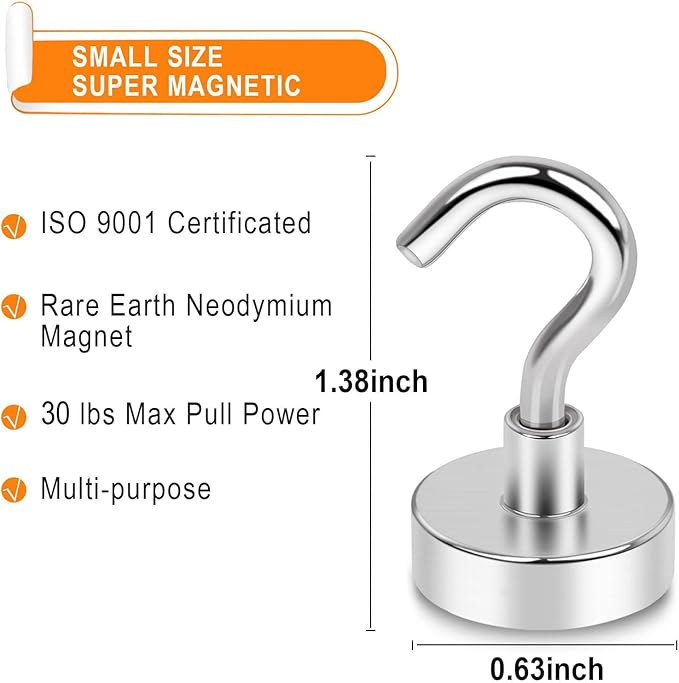 MIKEDE 30LB Magnetic Hooks Strong Neodymium Magnets Hooks for Hanging, Earth Magnetic Hooks Heavy Duty for Refrigerator, Extra Cruise Hooks for Kitchen, Classroom, Workplace,Grill 75PCS