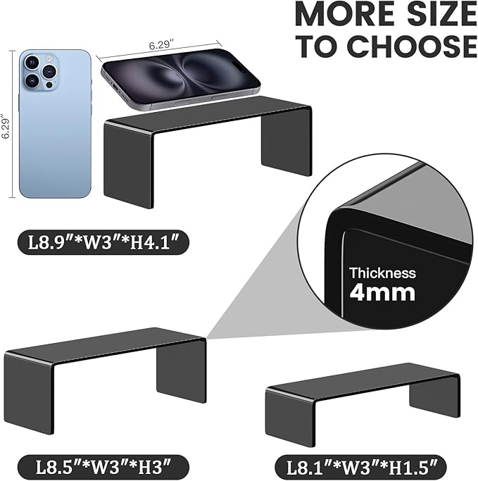 Black Acrylic Display Risers, 6 Pc Acrylic Risers for Display for Food Dessert Cupcakes, Jewellery, Collectibles, Puppets, Anime Characters, Perfumes for acrylic risers