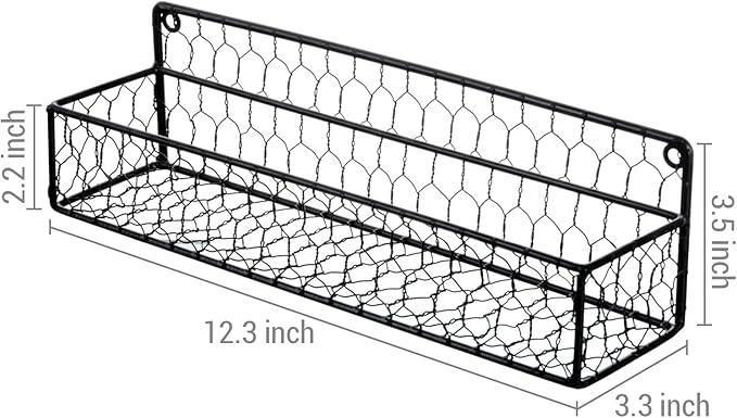 MyGift 2 Pcs Spice Rack Wall Mount, Small Seasoning Shelf Organizer, 12-Inch Chicken Hanging Kitchen Condiment Storage Display, Black Wire