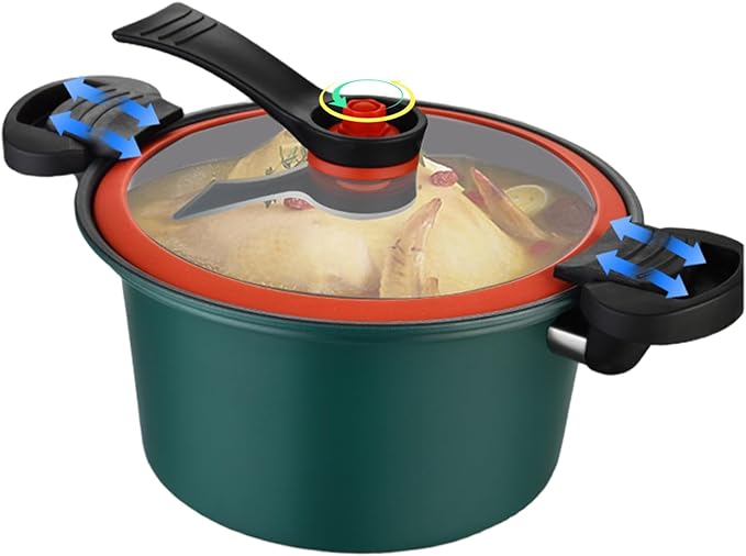 Micro Pressure Cooker, 22cm 3.5L Small Pot with Lock Handles & Lid, Mini Pressure Cooking Pot, Non-stick Stockpot for Gas, Induction, Electric Stoves (Green)