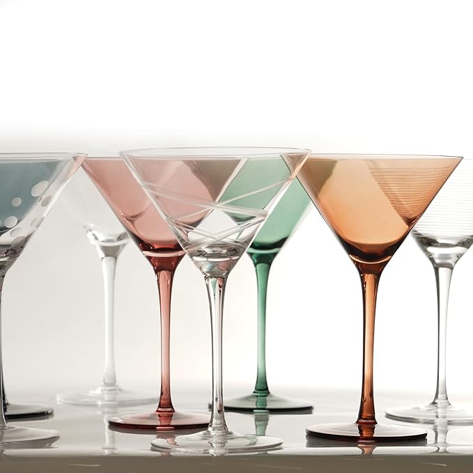 Colored Martini Glasses Set of 4-9 oz, Handmade Premium Crystal Cocktail Glasses, Martini, Cosmopolitan, Manhattan, Gimlet, Pisco Sour, Christmas Gifts for Men Women, Colored