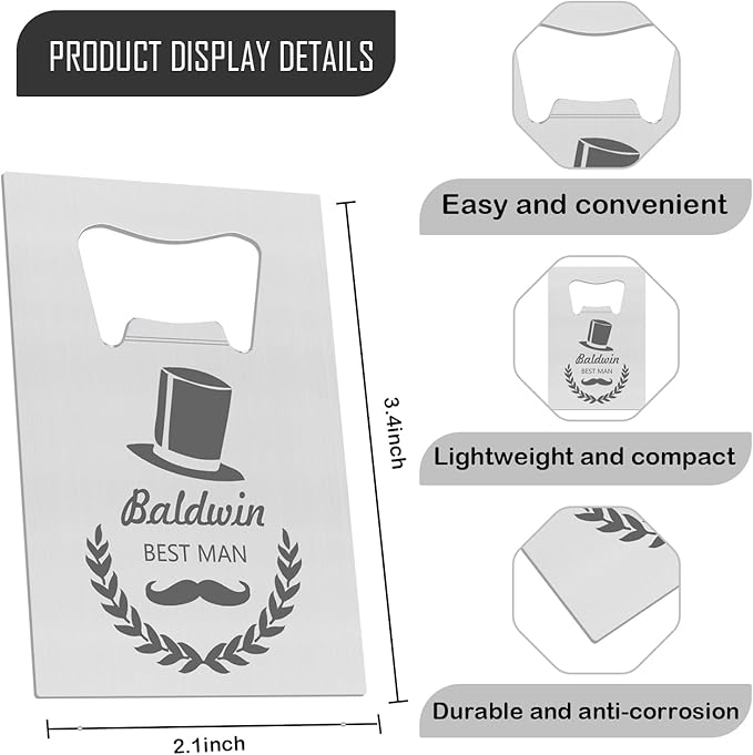 9PCSPersonalized Bottle Openers Credit Card Size, Groomsmen Best Man Gifts for Wedding Bachelor Party, Stainless Steel Beer Bottle Opener