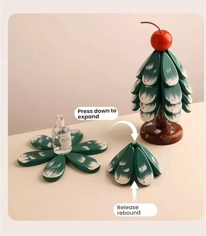 Christmas Tree Trivet,Wooden Tree Trivet Set of 4 Wooden Trivets & 1 Stand Like a Christmas Tree, Foldable Kitchen Wooden,for Hot Dishes Pot Bowl Teapot Hot Pot Holder (Cherry 4pair)