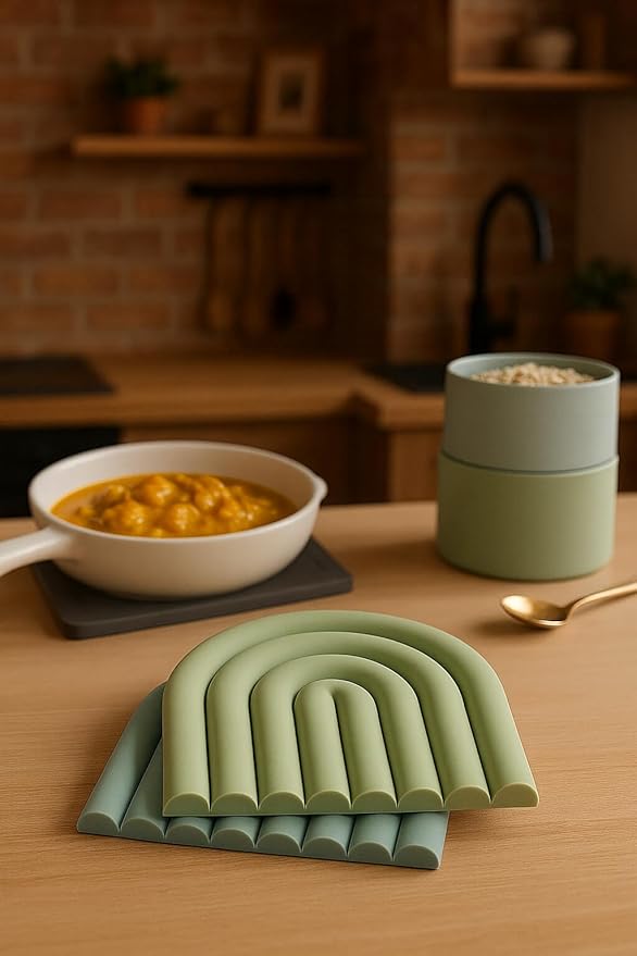 Silicone Trivets for Hot Dishes – Heat-Resistant, Non-Slip Pot Holders for Kitchen & Coasters – Durable Hot Pads for Pots, Pans, Baking Dishes & Kitchen Appliances (Willow Green - 2pcs)