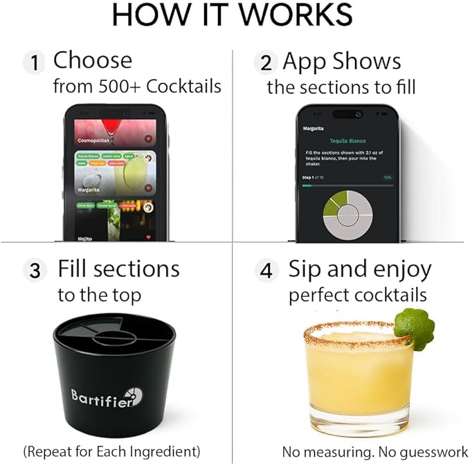 Smart Cocktail Maker — The App Shows You Where to Fill — Make 500+ Easy, Perfect Cocktails — Best Gift for Cocktail Lovers