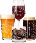 Blue Ridge Mountain Gifts - Greenville Souvenir - North Carolina Glassware Gift, Etched City Map, Laser Engraved and Dishwasher Safe