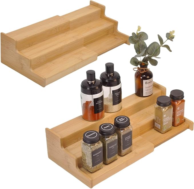 JinDoWin Spice Rack Organizer For Cabinet, Spice Organization For Cabinet, Spice Rack For Countertop,15.7 Inch Adjustable Seasoning Organizer Spice Organizer (2 Pack, Medium)