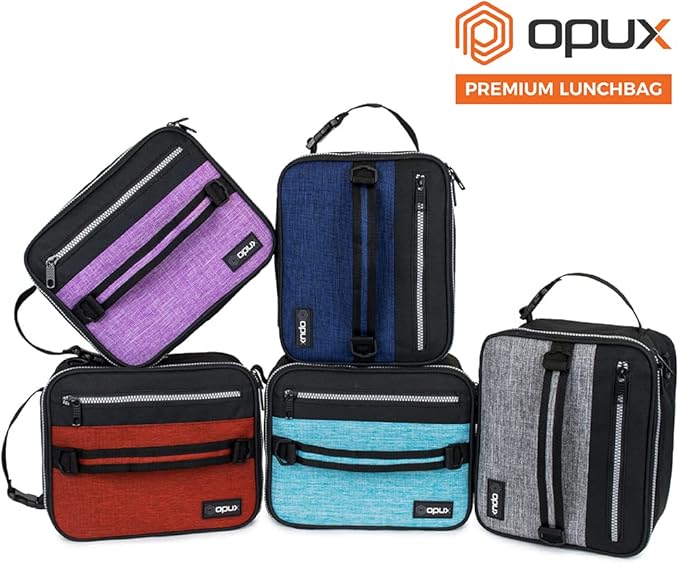 opux Insulated Lunch Box for Men Women Adult, Compact Lunch Bag for Kids Boy Girl Teen, Soft Lunch Cooler Bag for Work School, Leakproof Lunchbox Lunch Pail with Clip-on Buckle, Heather Sea Blue