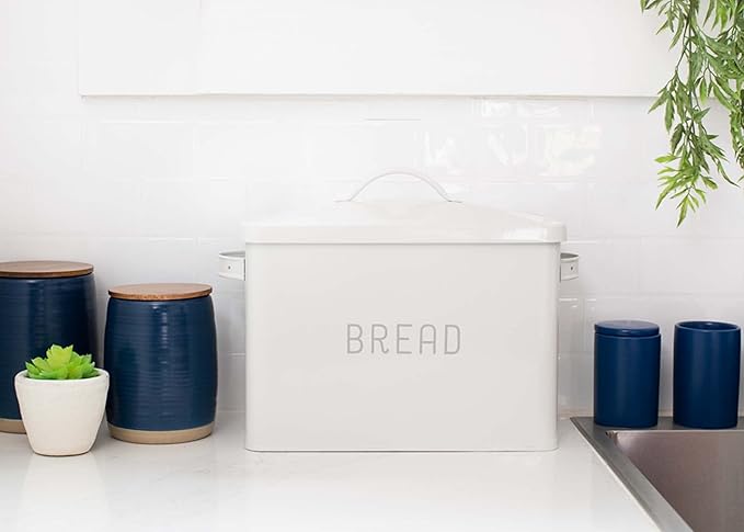 Nat & Jules Extra Large White 15 x 10 Metal Farmhouse Bread Box - Holds Two Full Loaves