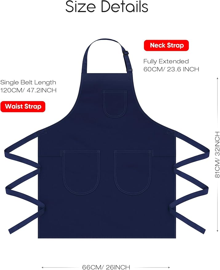 Unisex Apron with Pockets for Cooking, Salon & Art - 100% Cotton Adult Kitchen, Chef, Stylist Apron (Blue)