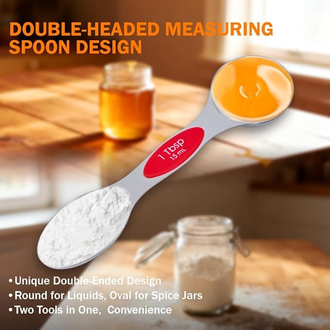 13-Piece Magnetic Measuring Spoons and Cups Set, Stainless Steel Kitchen Measure Tools with Silicone Handles, Nesting Dry and Liquid Measuring Cups for Baking Cooking (Multicolor)