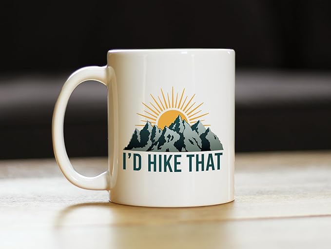 Bevvee I'd Hike That Coffee Mug - Fun Hiking Themed Decor and Gifts for Hikers - 11oz White Ceramic Mug