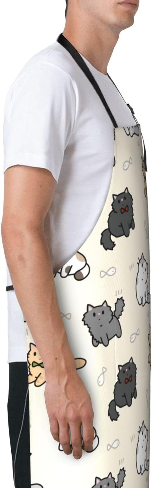 Cute Cat Apron Adjustable with 2 Pockets Cooking Kitchen Aprons for Men Women Outdoors Baking Chef Apron