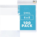 100 Count, 6" x 8" Zip Bags, 2 Mil Thick Clear Plastic Reclosable Zipper Lock Bags with Write-on White Block, with Resealable Zip Top Lock for Food Storage, Sandwiches, Jewelry, Candy.
