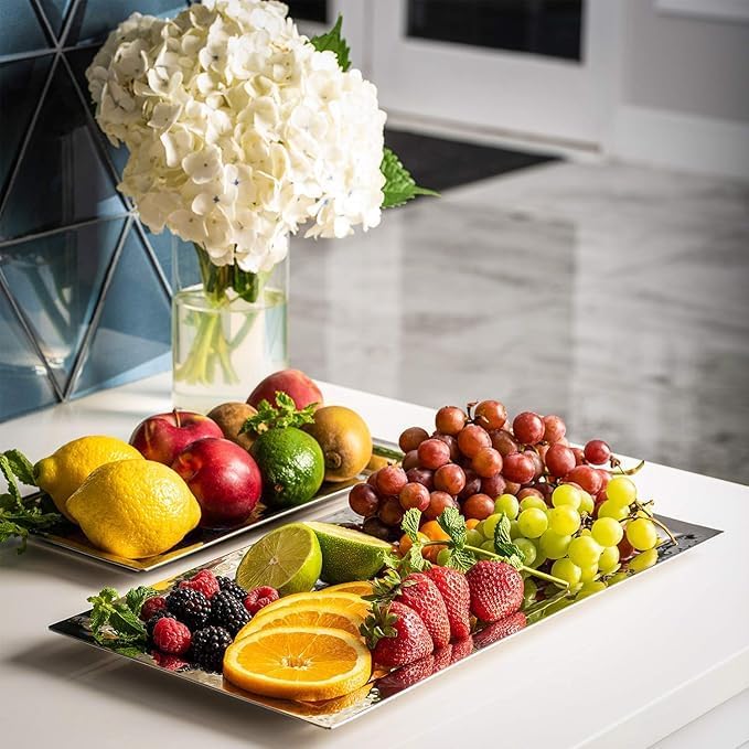 Silver Hammered Trays - Silver Serving Tray and Platters - Appetizer Tray - Chrome Platter (2 Pack Rectangle Platters)