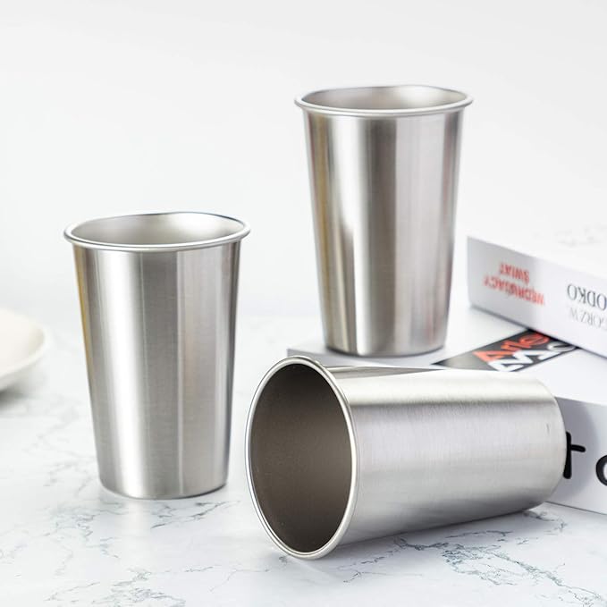 MEWAY Premium Stainless Steel Cups 16 oz Pint Cup Tumbler (12 Pack) - Premium Metal Cups - Stackable Durable Cup，Chilling Beer Glasses, for Travel, Outdoor, Camping, Everyday