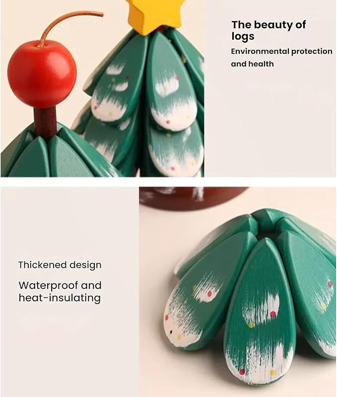 Christmas Tree Trivet,Wooden Tree Trivet Set of 4 Wooden Trivets & 1 Stand Like a Christmas Tree, Foldable Kitchen Wooden,for Hot Dishes Pot Bowl Teapot Hot Pot Holder (Star 3pair)