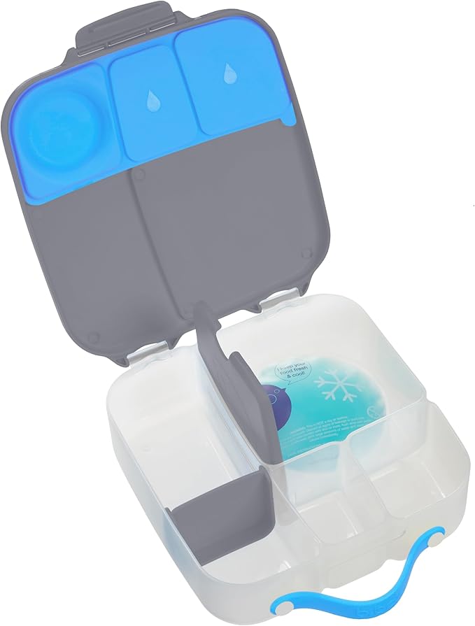 b.box Kids Lunch Box – 4 compartments (2 Leak-proof) Bento Box with Cold Pack & Removable Divider Reusable Snack Containers with Lids, Snack Box for Toddlers & Older Kids 8 1/2 cups (Blue Slate)