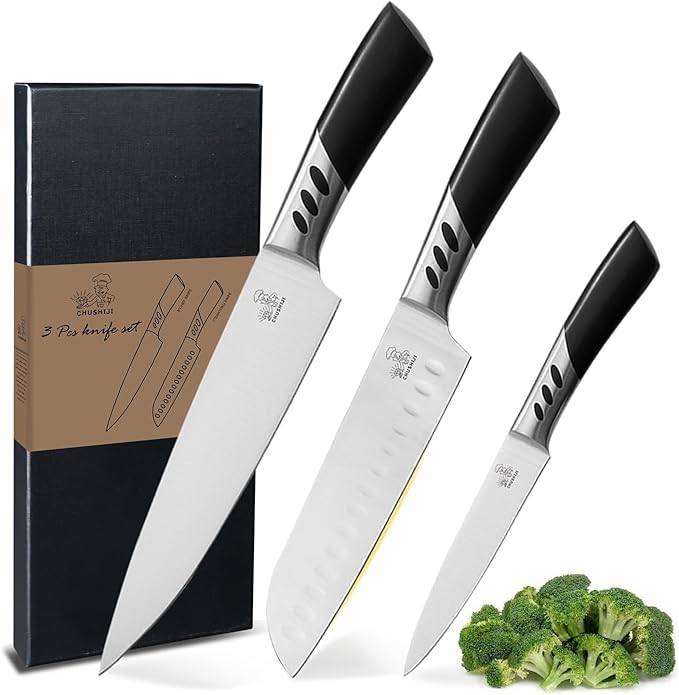 CHUSHIJI 3PCS kitchen knives set,kitchen knives,high carbon Stainless Steel Knife Set,8 Inch Chef Knife set,7 Inch Santoku Knife,5 Inch Utility Knife for BBQ or gifts